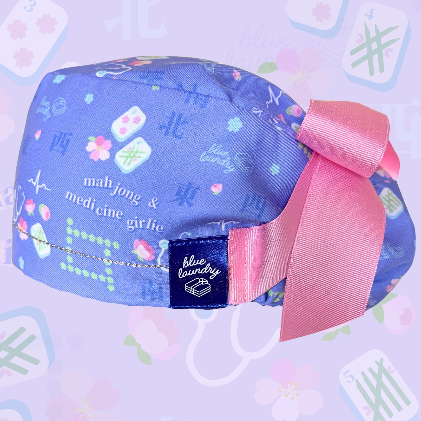 mahjong scrub hat with cherry blossoms