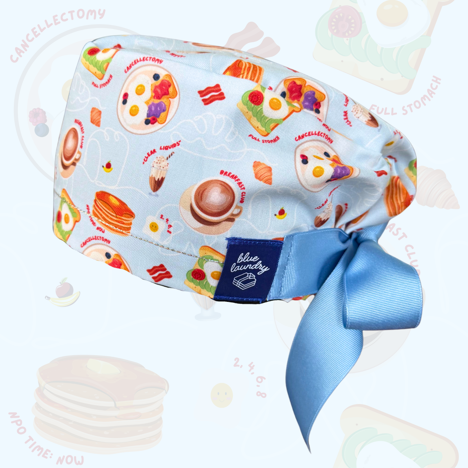 Breakfast Club 🍳 - Satin Lined Scrub Hat for Operating Room Nurses, Surgeons, CRNAs, anesthesiologists