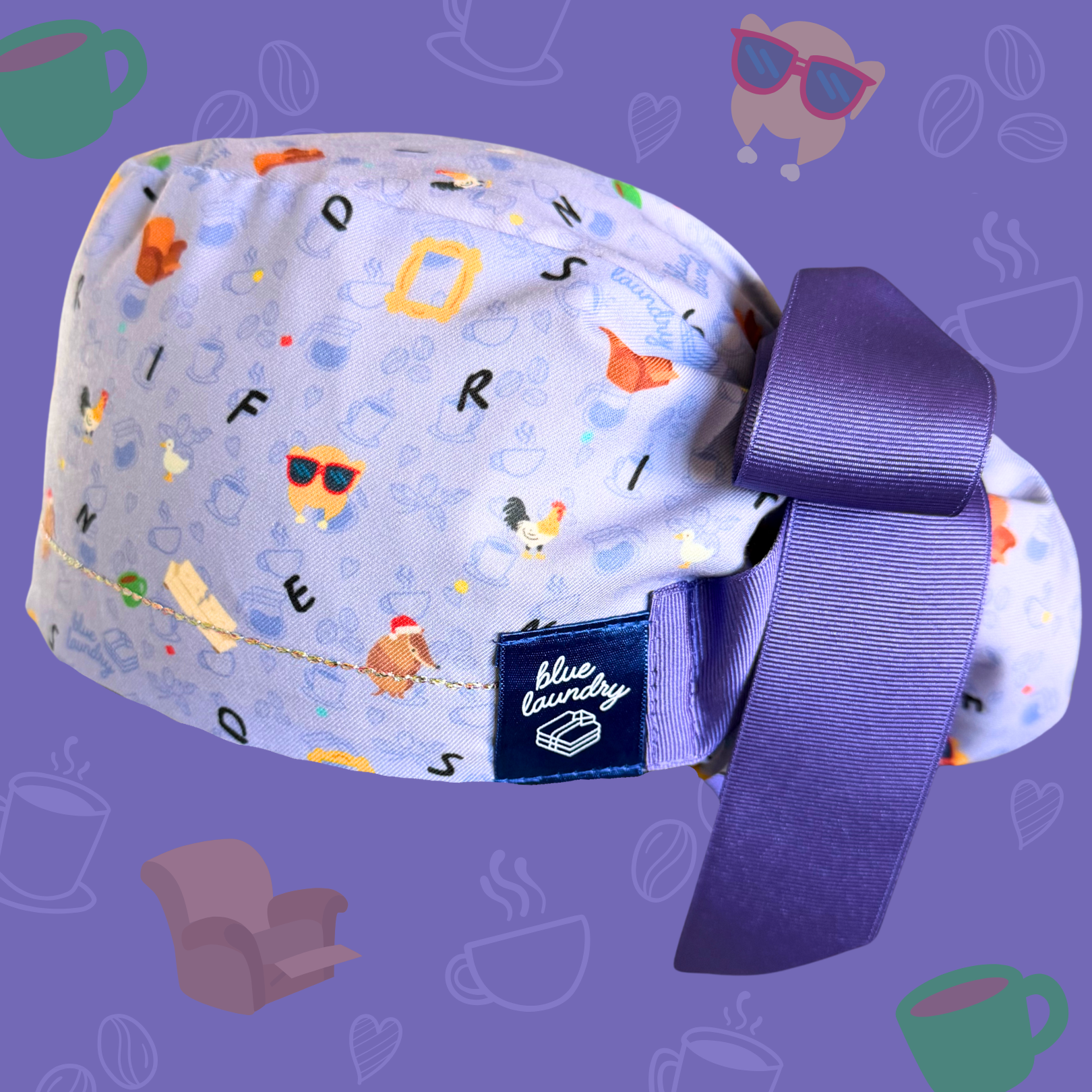 Friends ☕️ - Satin Lined Scrub Hat for surgeons, nurses, anesthesiologists, CRNAs