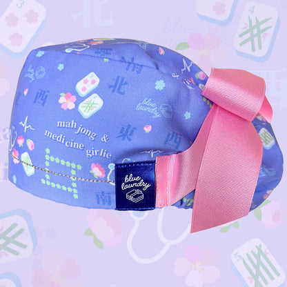 mahjong scrub hat with cherry blossoms